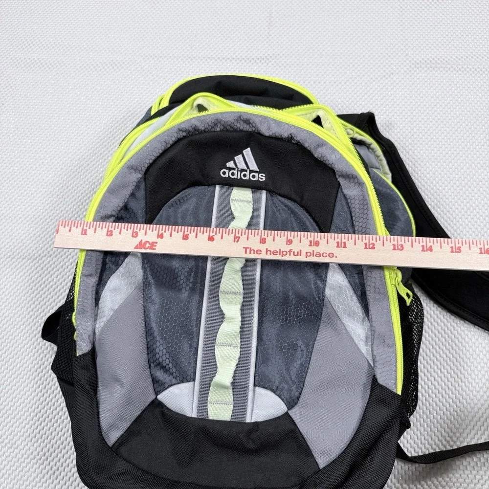 Adidas Loadspring Backpack Black Gray Neon Green Multi Pocket Book Bag